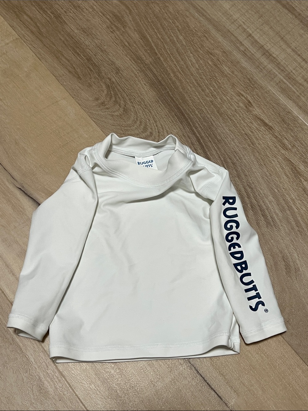 RuggedButts White Long-Sleeve Kids Swim Rash Guard Top 6-12 M